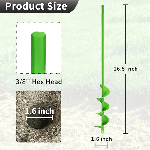 Auger Drill Bit for Planting,1.6"x16.5" Extended Length Garden Auger Spiral Drill Bit, Heavy Duty Post Hole Digger for Bulbs,Flowers & Bedding Plants,Fits 3/8" Hex Drill - size: 1.6"x16.5"-Green
