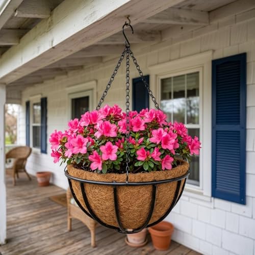 12 Inch Metal Hanging Basket with Coco Coir Liner for Flowers Planting - size: Twisted Bar 12" & 2 Pcs