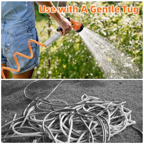 SPECILITE 3/8" Lightweight Coil Garden Hose 100 FT, EVA Flexible Water Hose - color: Orange, size: 100FT