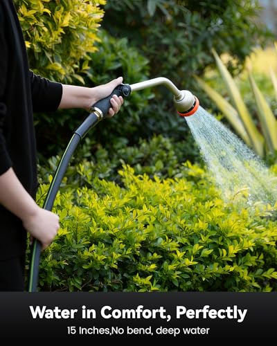 RAINPOINT Watering Wand, 16 Inch Metal Garden Hose Wand with 9 Spray Patterns, Long Hose Sprayer Nozzle For Hanging Baskets, Shrubs,Lawn (Orange) - color: Orange