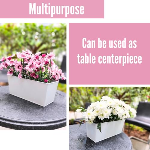 LaLaGreen Large Planter Box (16 in, 2 Pack) White Metal Window Flower Pots - size: 16"(41cm) x 2 pack