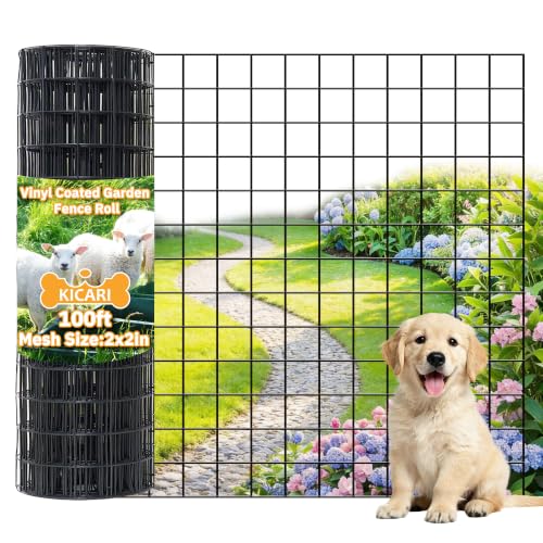 PVC Coated Welded Wire Fencing,2"x2" 14GA Coated (16GA Bare),24inch H x 100ft L Garden Wire Fence Roll,2/3/4/5/6ft Tall x 100 ft Long Vinyl Coating Metal Wire Mesh for Yard,Farm,Dog,Vegetable - color: Black, size: 14GA 2x2 24"x100'