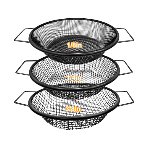 Soil Sifter for Gardening, Rock Sifter for 5 Gallon Bucket,Compost Sifter Dirt Sifter,Captures Dirt Rocks Sawdust (3pcs Black Handle) - color: 3PCS Black Handle