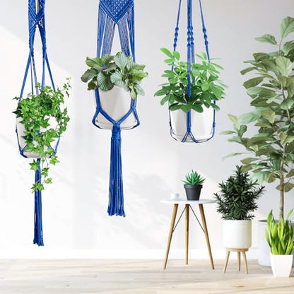 SFENNGPET Macrame Plant Hangers, 6Pack Hanging Planters for Indoor Plants - color: Navy Blue