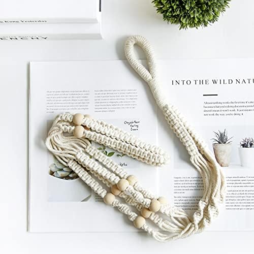 32inch Macrame Plant Holder,Indoor Hanging Planters with Wood Beads No Tassels Boho Home Decor (Ivory) - color: Ivory