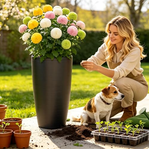 Autodaya 22.8" Tall Outdoor Planters Set of 2, Faux Brushed Steel Finish - color: Metallic Brushed Black-21.8"h