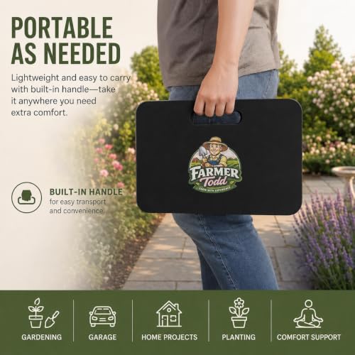 Farmer Todd Extra Thick Kneeling Pad for Gardening – 1.8” Thick High Density EVA Foam – Comfortable Garden Knee Pad with Handle – Heavy Duty, Waterproof, Non-Slip Outdoor Yard Cushion