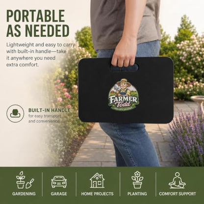 Farmer Todd Extra Thick Kneeling Pad for Gardening – 1.8” Thick High Density EVA Foam – Comfortable Garden Knee Pad with Handle – Heavy Duty, Waterproof, Non-Slip Outdoor Yard Cushion