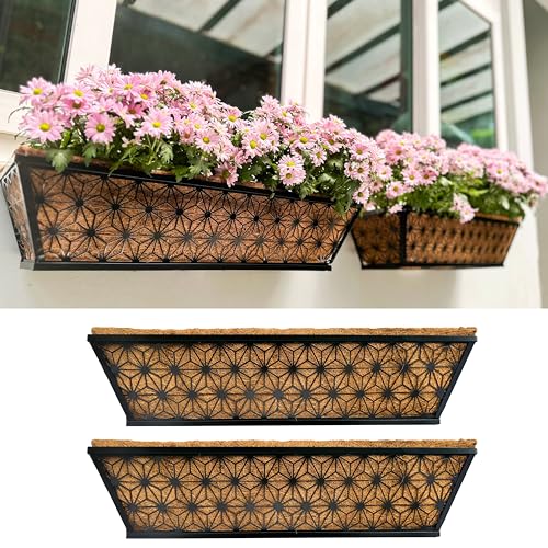 LaLaGreen Large Black Wall Planter (24 in, 2 Pack) Metal Window Boxes - size: 24" (61cm) x 2 pack