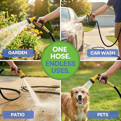 J&B XpandaHose 50ft Expandable Garden Hose, Lightweight, Brass Connectors - color: Black, size: 50ft