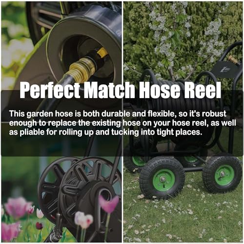 50FT PVC Hybrid Garden Hose, 5/8 in Black Hose, Brass Fittings - size: 50FT ( Male - Female )