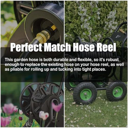 50FT PVC Hybrid Garden Hose, 5/8 in Black Hose, Brass Fittings - size: 50FT ( Male - Female )