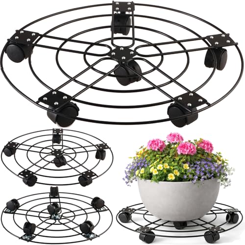 2 Packs 17.5" Extra-large Metal Plant Caddy with 6 Wheels Iron Rolling Plant Stands Heavy-duty Plant Roller Base Pot Movers Indoor Outdoor Wheeled Plant Dolly with Casters Planter Coaster Trolley - size: 17.5" - 2 packs