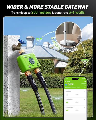 RAINPOINT 2 Zone WiFi Water Timer for Garden Hose, Sprinkler Hose Timer - color: Light Green, style: Brass Outlet Timer with WiFi Hub