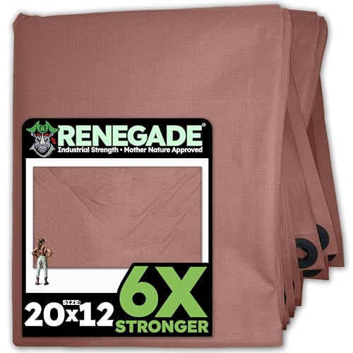 RENEGADE Industrial Tarp 20x12 ft Brown – Heavy Duty, Waterproof, UV-Resistant, PFAS-Free – Oversized Tarp for Construction, Landscaping, Farm Equipment & Weather Protection - color: Brown, size: 20X12
