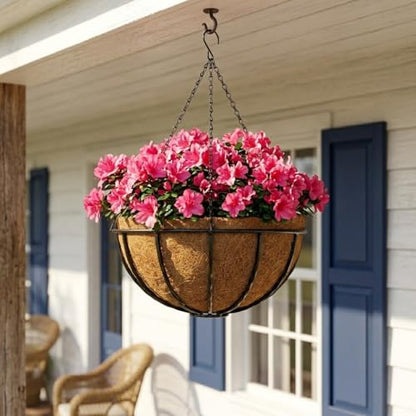 14 Inch Metal Hanging Basket with Coco Coir Liner for Flowers Planting - size: Twisted Bar 14" & 2 Pcs