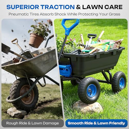 Garden Dump Cart 900Lbs Heavy Duty,Wheelbarrow,10" All Terrain Tires - color: Black+blue