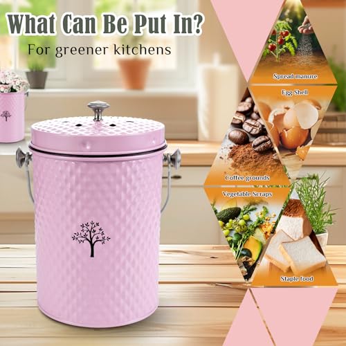 AOSION Countertop Compost Bin, Odor-Free Food Waste Container with 50 Bags - color: Pink