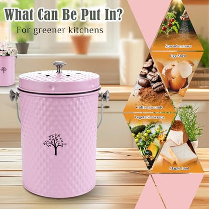 AOSION Countertop Compost Bin, Odor-Free Food Waste Container with 50 Bags - color: Pink