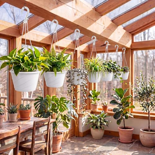 8 Pcs 10 Inch Hanging Planter with Drainage Insert, White - color: White