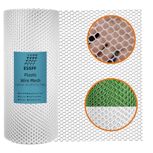 Pet & Garden Safeguard - 15.7IN x 49.2FT Roll - White Plastic Netting, Multi-Use Decorative Fence for Poultry, Dogs, Rabbits,Chicken and Snake Barrier - color: White-49.2FT×15.7IN