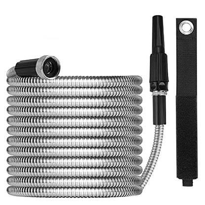OnBrand 75FT Metal Garden Hose with Sprayer Nozzle - Stainless Steel Hose - size: 75FT