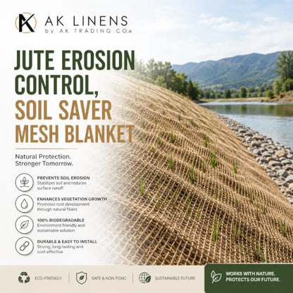 AK TRADING CO. SoilSaver-10Yard AK-Trading 10 Yards (30 feet Long) -120 Sq. Ft. Coverage Jute Erosion Control, Soil Saver Mesh Blanket-48 Wide x 10 Yards, 10 Yards, Natural - size: 10 Yards