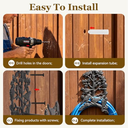 1 Pack Heavy Duty Decorative Birds Hose Holder, Metal Garden Hose Hanger Wall Mount, Water Hose Rack for Outside,Garden and Yard