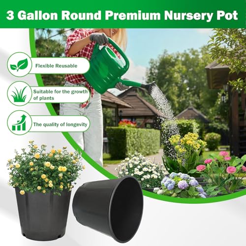 10pcs Short 3 Gallon Pots for Plants, Sturdy Plastic Planter Pots with Drainage Holes, Large Plastic Planters, Garden Planter Pots for Seedlings, Succulents - size: 10 Pcs 3 Gallon Short