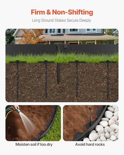 VEVOR Landscape Edging, 33 ft x 4 in Plastic Garden Border Edging with 30 Spikes & 2 Ground Stakes, No Dig, Flexible Lawn Edgings Roll, UV-Resistant Mini Fence Borders for Flower Beds Yard Paver - style: 33ft*4in（L-shaped）
