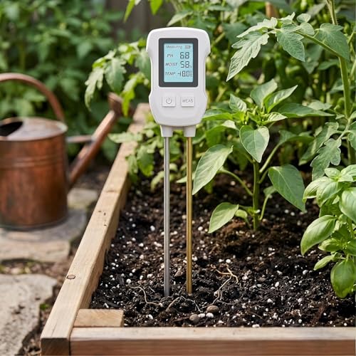 3-in-1 Soil Moisture Meter, Soil Moisture Test & PH Meter/Sunlight Intensity, Backlight LCD Display for Gardening, Farming and Outdoor Plants