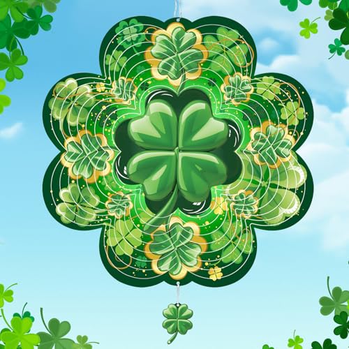 St. Patrick's Day Wind Spinner, St Patricks Day Decorations Gifts for Women, 3D Shamrock Hanging Wind Spinners for Outdoor & Indoor Decor, 12 Inch Metal Wind Spinner for Garden Yard Home Ornament - color: Green Clover(1 Set)