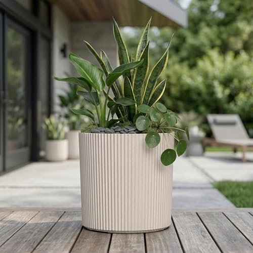 Mayne Haven 14in Round Fluted Modern Planter, Chai - color: Chai, size: 14in