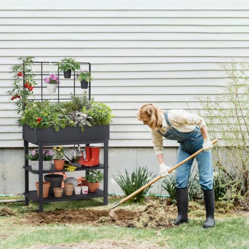 Metal Raised Garden Bed with Trellis & Legs
