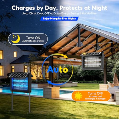 Solar Bug Zapper Outdoor, 4500V Mosquito Zapper with Dual Solar Panels - color: Black