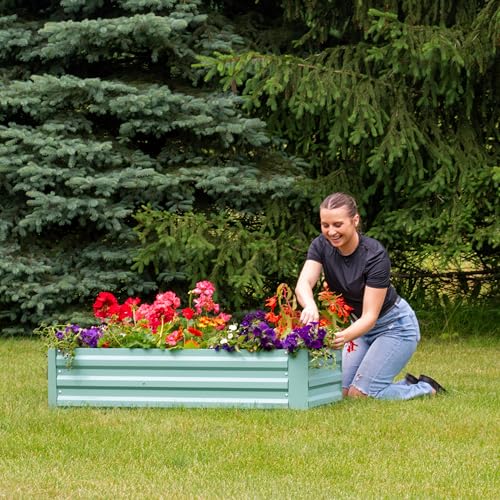 Sunnydaze Rectangle Galvanized Raised Garden Bed for Vegetables & Flowers - color: Green