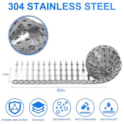Foneso 304 Stainless Steel Bird Spikes, Anti Climb for Fence & Feeder Poles - size: 80in