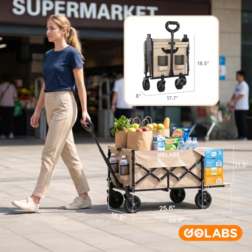 Golabs WA1 Collapsible Folding Wagon Cart, Max 220lb Load, Expands to 100L - color: Wa1 Camel