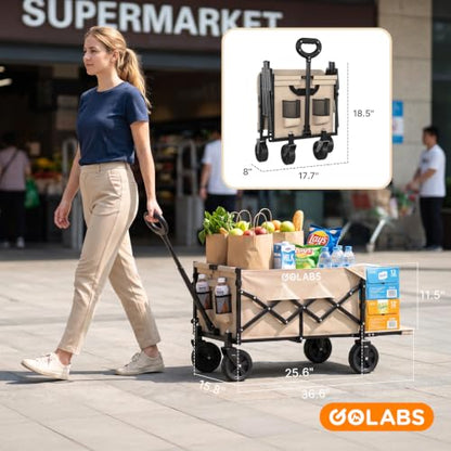 Golabs WA1 Collapsible Folding Wagon Cart, Max 220lb Load, Expands to 100L - color: Wa1 Camel