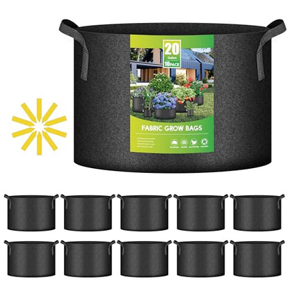 iPower 20-Gallon 10-Pack Grow Bag Thickened Nonwoven Fabric Pots Heavy Duty Aeration Container with Strap Handles for Garden and Planting Vegetable Flowers, Black with Green Stitch Sewing - color: Green, size: 20 Gallon