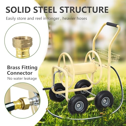 PayLessHere | Garden Hose Reel Cart | Holds Upto 300ft of 5/8" Hose | Tan - color: Tan