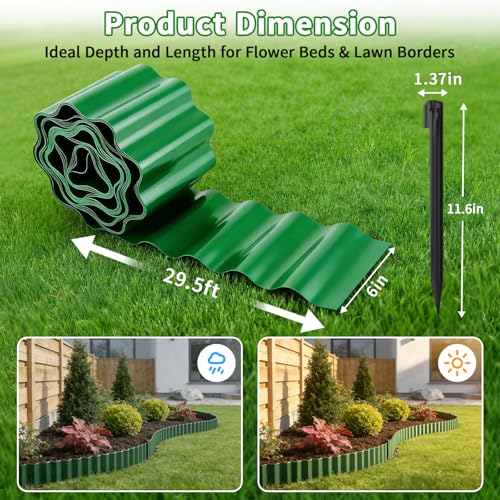 Garden Edging, 6"×29.5' Flexible Landscape Edging Border with 16 Stakes, Garden Lawn Border for Flower Beds, Lawn, Paver Edging, Tree Rings DIY Landscaping, 2 Pack