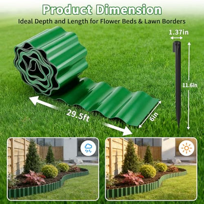 Garden Edging, 6"×29.5' Flexible Landscape Edging Border with 16 Stakes, Garden Lawn Border for Flower Beds, Lawn, Paver Edging, Tree Rings DIY Landscaping, 2 Pack