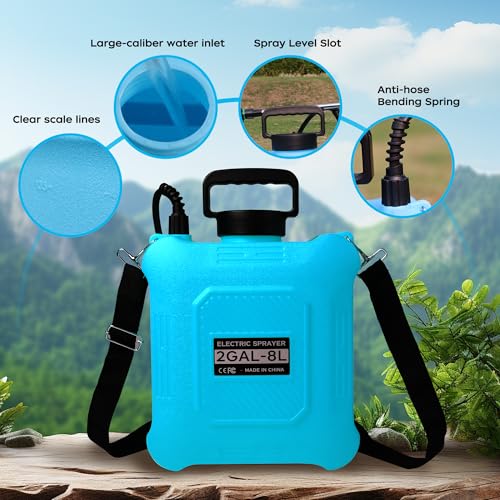 2 Gallon Electric Sprayer – Garden Sprayer for Weeds, Lawn Care & Pesticides – 23.62” Retractable Wand, 6 Nozzles & Easy Carry Handle – Durable & Lightweight, Blue - color: Blue
