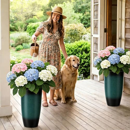 Autodaya 24" Tall Large Outdoor Planters for Plants Set of 2, Faux Ceramic - color: Gradient Turquoise-24"h