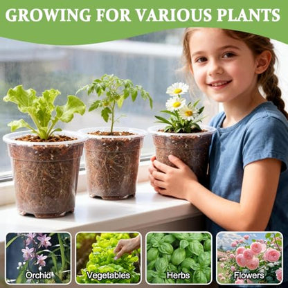 RooTrimmer 60 Pack 6 Inch Clear Nursery Pots for Plants, Flexible Plastic Plant Pots with Drainage Holes, Transparent Plant Starter Pots for Seedlings, Vegetable, Succulents, Flowers - size: 6Inch 60P
