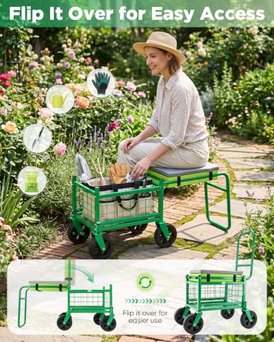 Saker Rolling Garden Work Seat with Wheels, 500 LB Heavy Duty Garden Cart - color: Luxury Version
