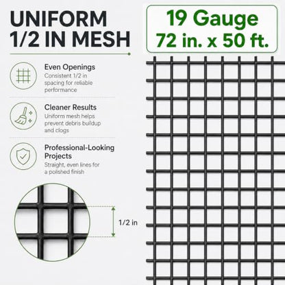 GoldPeak Black Hardware Cloth 1/2 inch Chicken Wire Fencing 72x50 19 Gauge - size: 1/2 inch 72''x50'