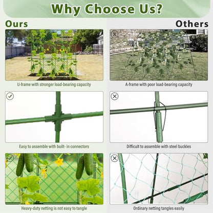Cucumber Trellis for Garden, Upgrade U-Shaped Metal Garden Trellis Plant Grow Support Frame for Climbing Plants Vegetable Flower Fruits Vine Raised Bed with Netting, Instruction, Garden Tools, Green - color: U-Frame 49.2'' (H) X 49.6'' (L)