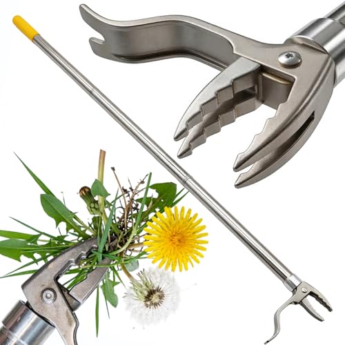 Metal Stand Up Weed Puller Tool - 48" Garden Weeding Tool, Foot Platform Design - 4 Claw Strong Steel Head Weeder Tool, Smoothly Remove Weeds Without Kneeling - All Steel Construction